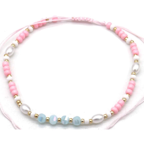 Enkelbandje - Glaskralen roze-lichtblauw | MYKK Jewelry