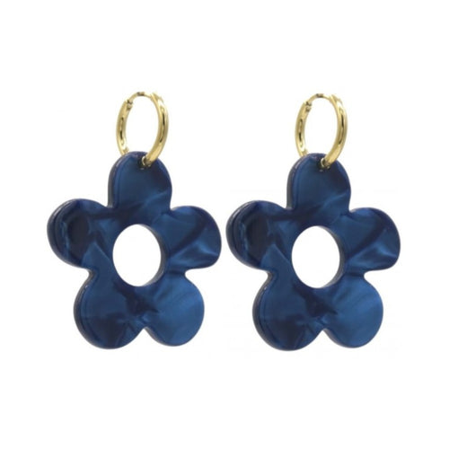 Oorbellen RVS - Resin bloem blauw MYKK Jewelry