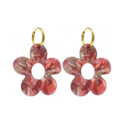Oorbellen RVS - Resin bloem roze MYKK Jewelry