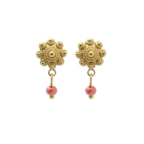 RVS Zeeuwse knop oorbellen goud - Rode hanger MYKK Jewelry