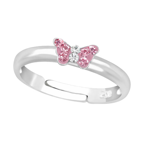 MYKK Jewelry | Kinder sieraden Zilveren kinderring - Vlinder roze