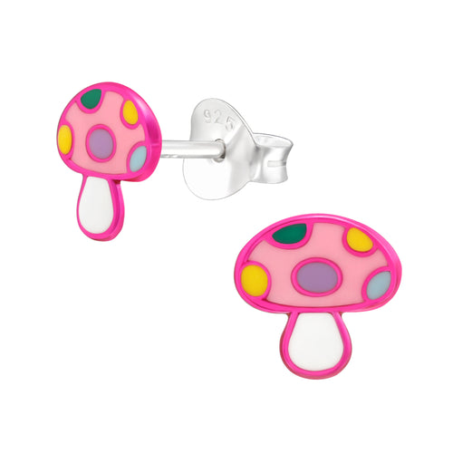 Zilveren kinderoorbellen -  Paddenstoel roze | MYKK Jewelry