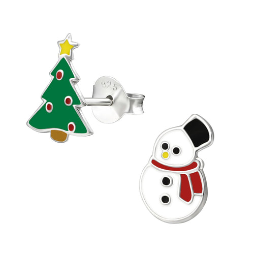 Zilveren kinderoorbellen - Sneeuwpop en kerstboom | MYKK Jewelry