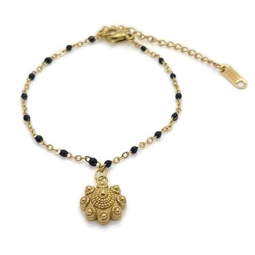 RVS Zeeuwse knop armband goud - Zwarte accenten MYKK jewelry