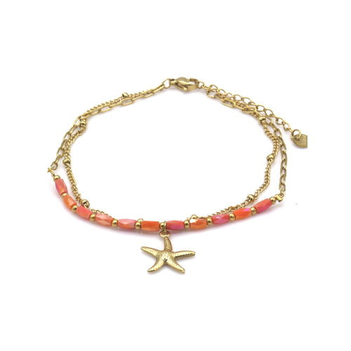 RVS enkelbandje - Goud koraal zeester | MYKK Jewelry