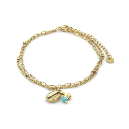 RVS enkelbandje - Zilver kauri dubbel MYKK Jewelry