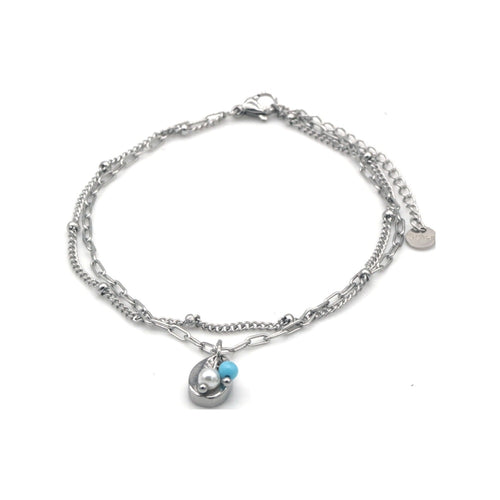 RVS enkelbandje - Zilver kauri dubbel | MYKK Jewelry