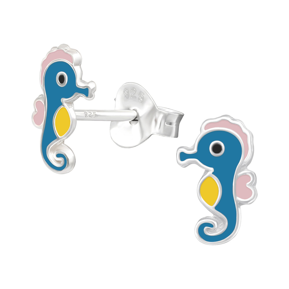 Zilveren kinderoorbellen - Zeepaardje aqua MYKK Jewelry