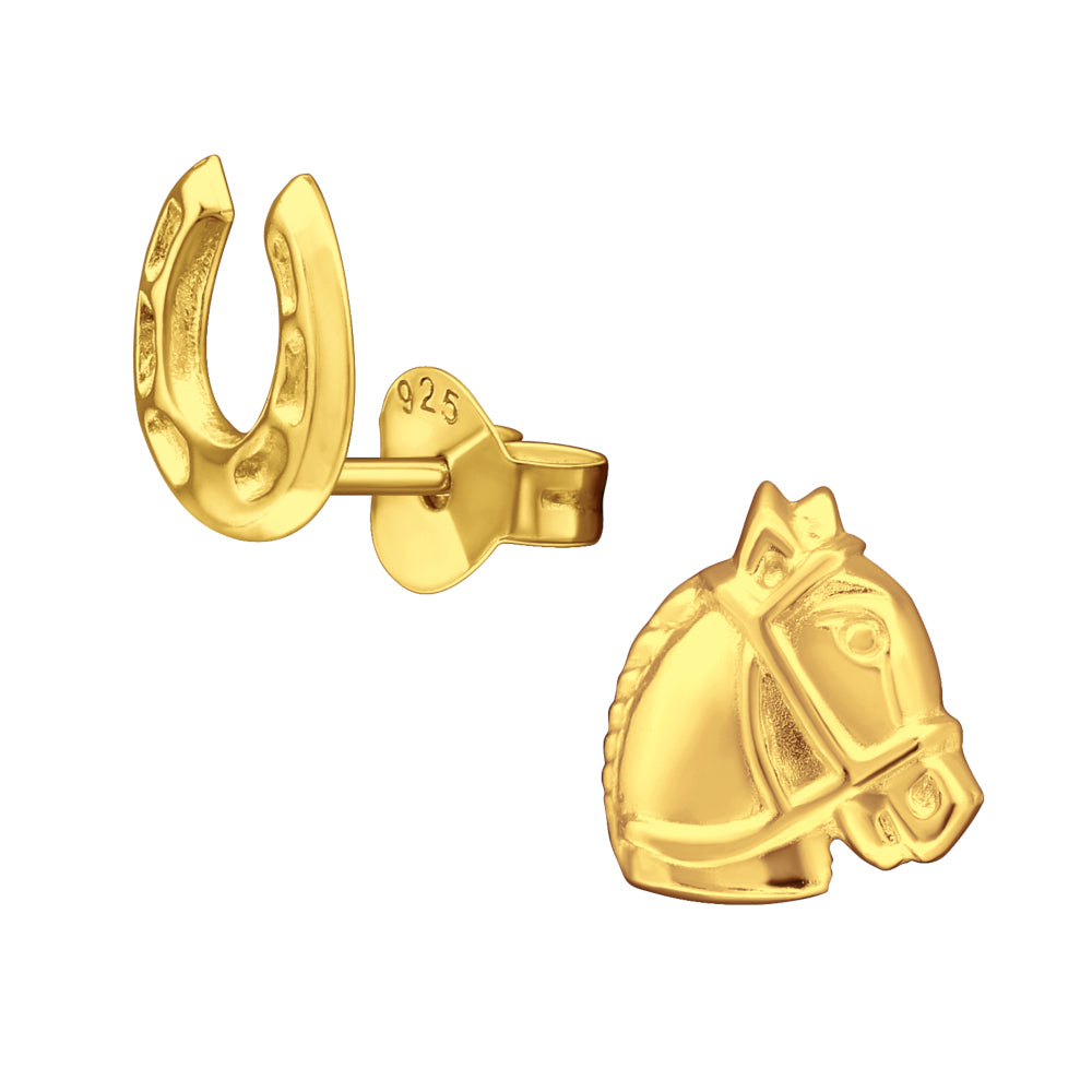 Zilveren kinderoorbellen goldplated - Paard en hoefijzer MYKK Jewelry