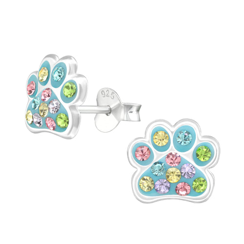 Zilveren kinderoorbellen - Dierenpootje multicolor MYKK Jewelry
