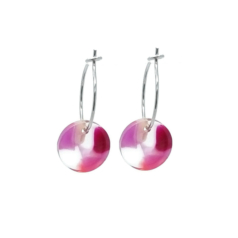 Oorbellen RVS - rond multicolor roze zilver MYKK Jewelry