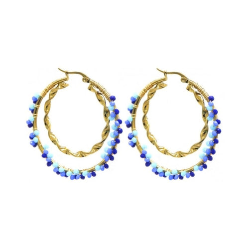 Oorbellen RVS - Rond dubbel blauw MYKK Jewelry