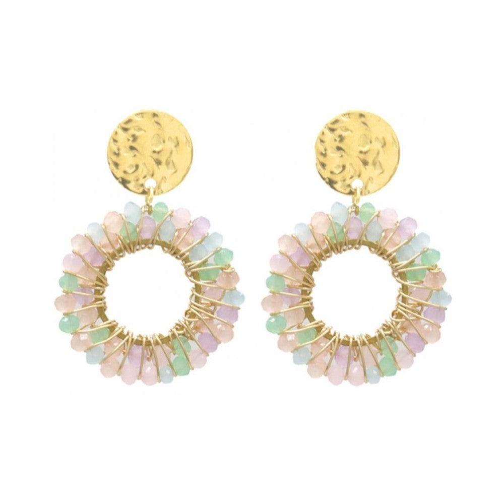 Oorbellen RVS - Glaskralen pastel roze MYKK Jewelry