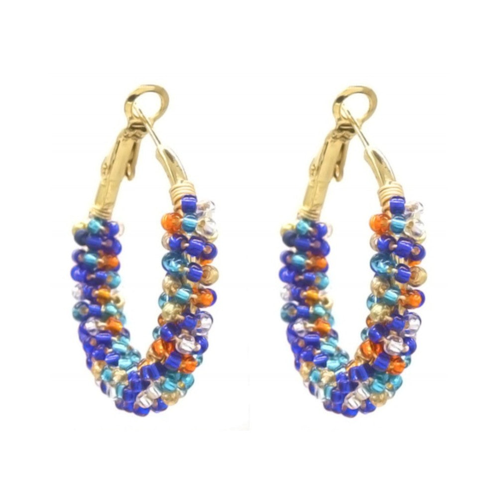 Oorbellen RVS - Rond multi glaskralen blauw MYKK Jewelry