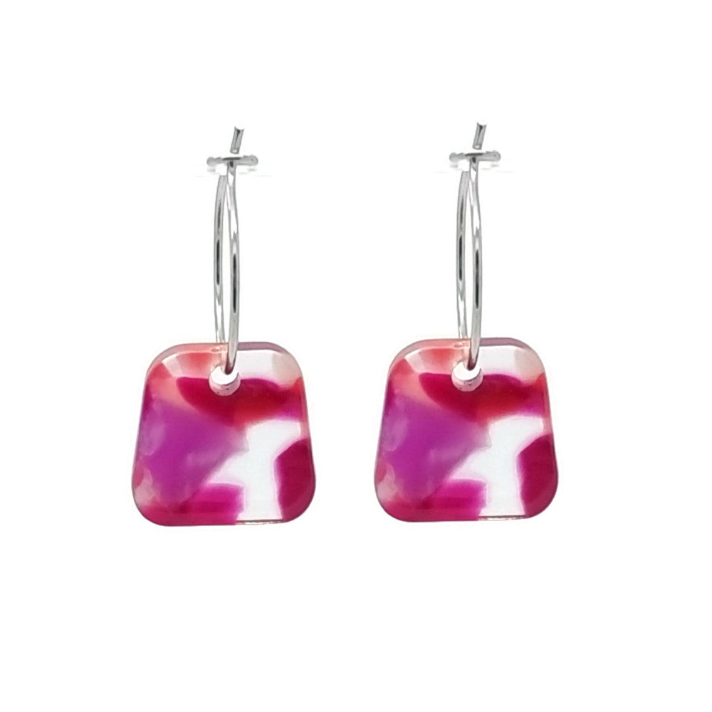 Oorbellen RVS - trapezium multicolor roze zilver MYKK Jewelry