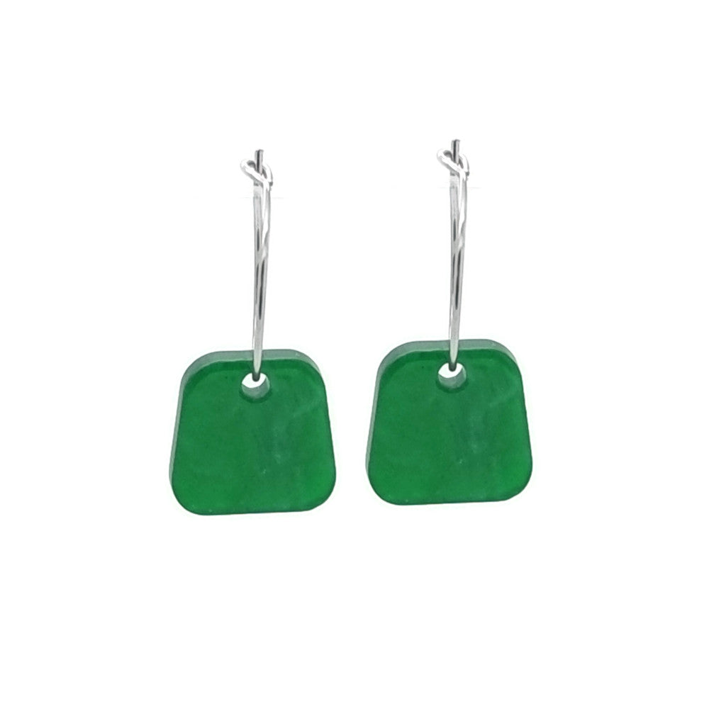 Oorbellen RVS - trapezium emerald groen zilver MYKK Jewelry
