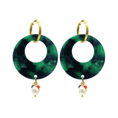 Oorbellen RVS - Resin ronde hanger groen MYKK jewelry