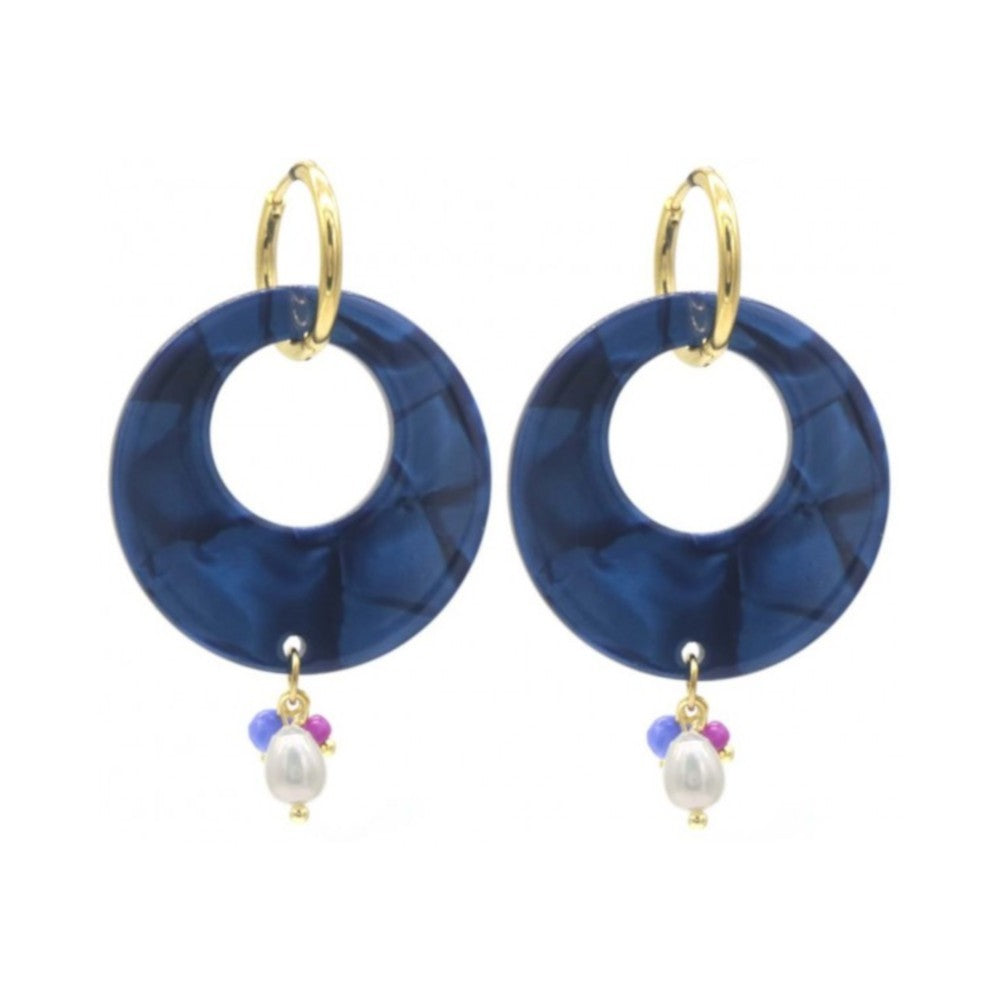 Oorbellen RVS - Resin ronde hanger blauw MYKK Jewelry