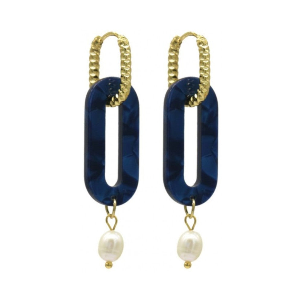 Oorbellen RVS - Resin lange hanger blauw MYKK Jewelry