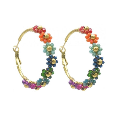 Oorbellen RVS - Glaskralen bloem multicolor MYKK Jewelry