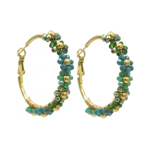 Oorbellen RVS - Glaskralen bloem groen MYKK Jewelry