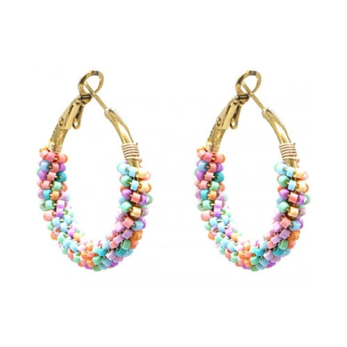Oorbellen RVS - Rond multicolor glaskralenl MYKK jewelry
