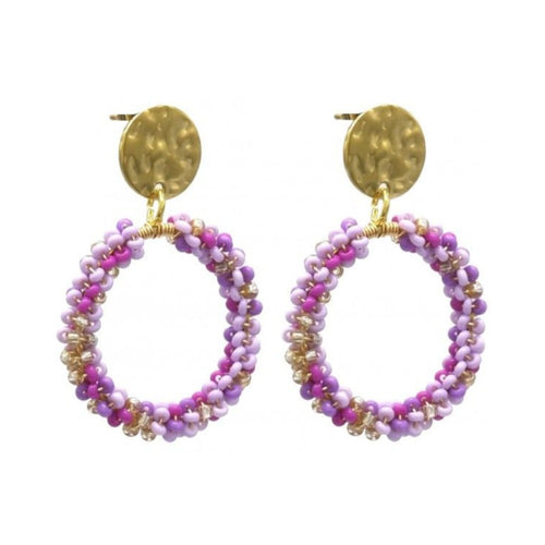 Oorbellen RVS - Glaskralen roze paars lila MYKK Jewelry