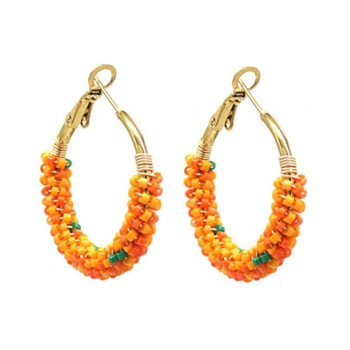 Oorbellen RVS - Rond multi glaskralen oranje MYKK Jewelry
