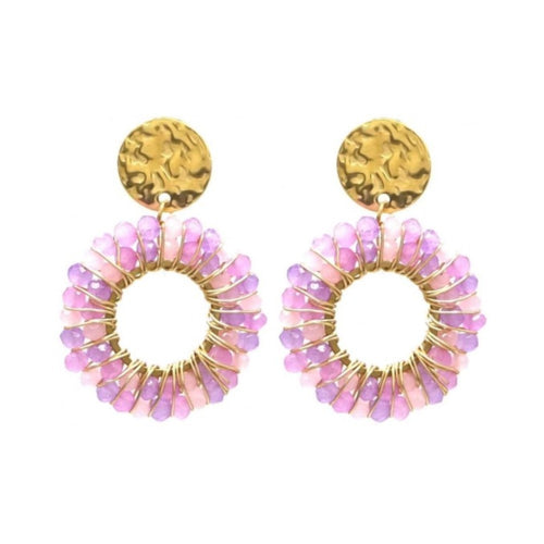 RVS oorbellen - Glaskralen pastel lila MYKK Jewelry