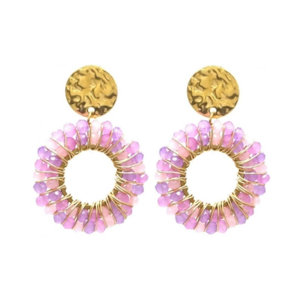 RVS oorbellen - Glaskralen pastel lila MYKK Jewelry