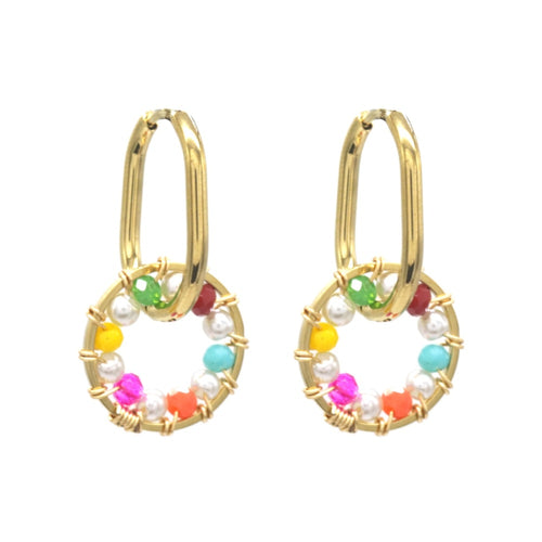 Oorbellen RVS - Rond goud multicolor | MYKK Jewelry