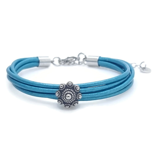 RVS Zeeuwse knop armband - Aqua metallic leer MYKK Jewelry