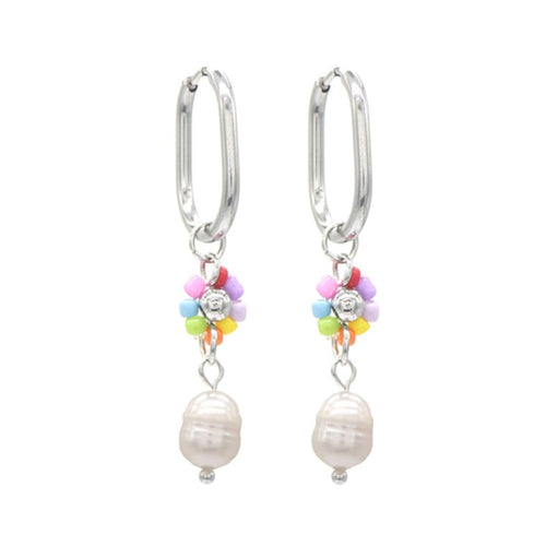 Oorbellen RVS zilver - Zoetwaterparel multicolor MYKK Jewelry