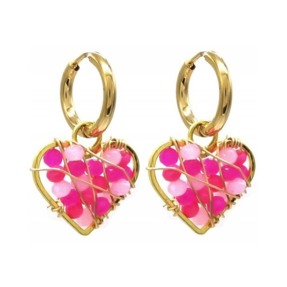 Oorbellen RVS - Hartje roze MYKK Jewelry