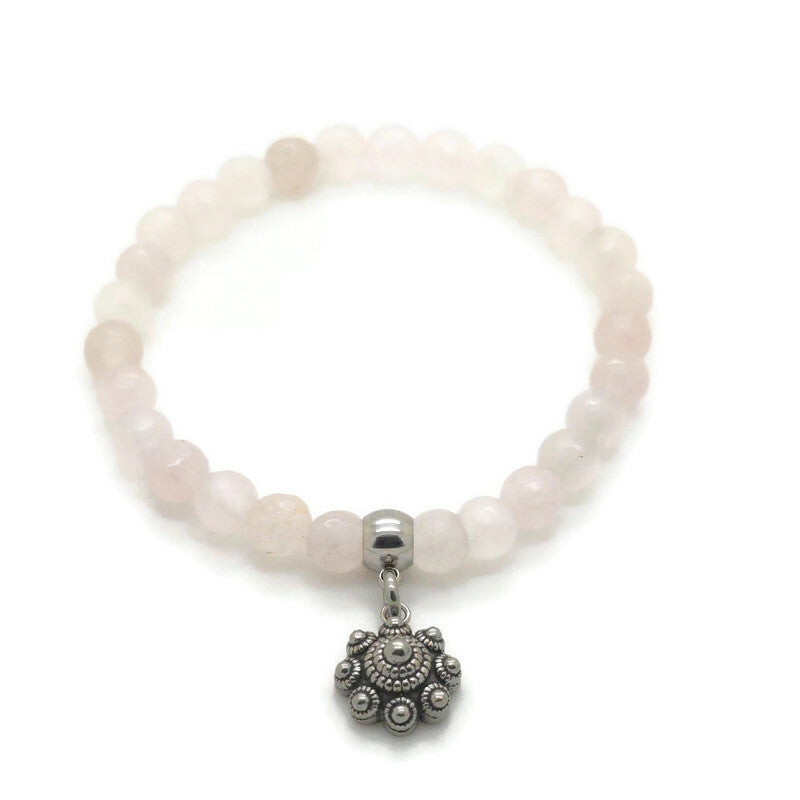 RVS Zeeuwse knop armband - Natuursteen licht rose | MYKK Jewelry