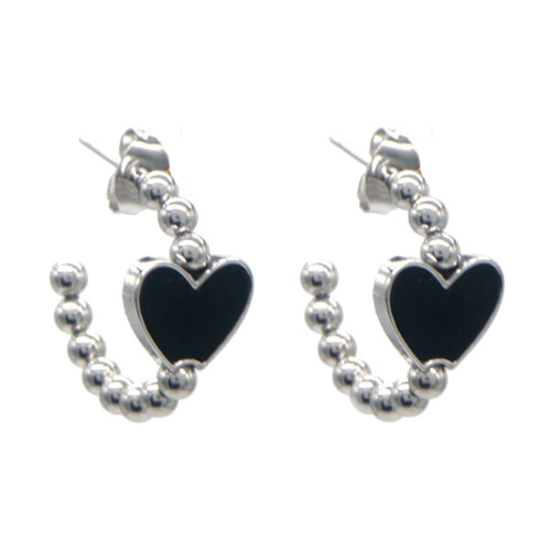 Oorbellen RVS - Oorsteker zwart hart zilver | MYKK Jewelry