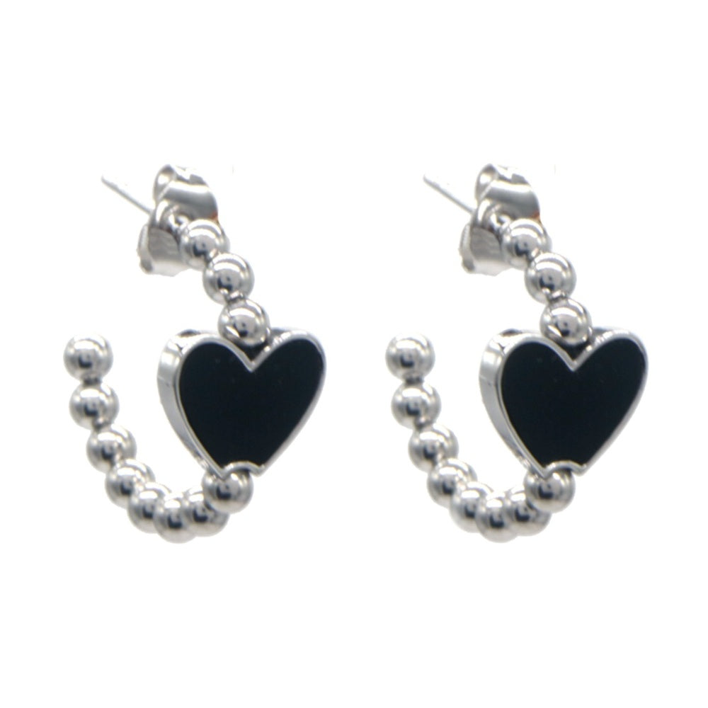 Oorbellen RVS - Oorsteker zwart hart zilver | MYKK Jewelry