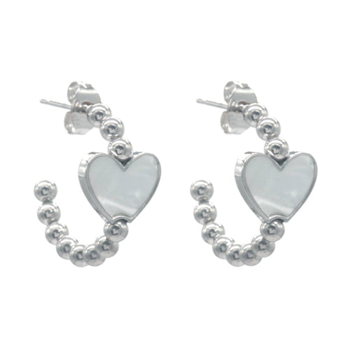 Oorbellen RVS - Oorsteker parelmoer hart zilver | MYKK Jewelry