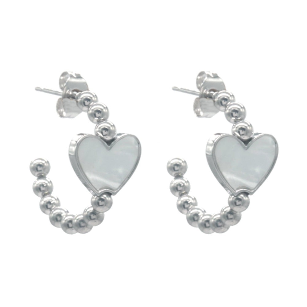 Oorbellen RVS - Oorsteker parelmoer hart zilver | MYKK Jewelry