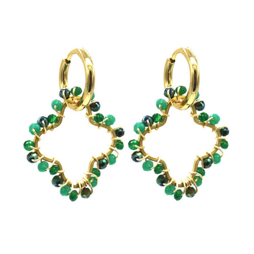 Oorbellen RVS - Klaver glaskraal groen | MYKK Jewelry