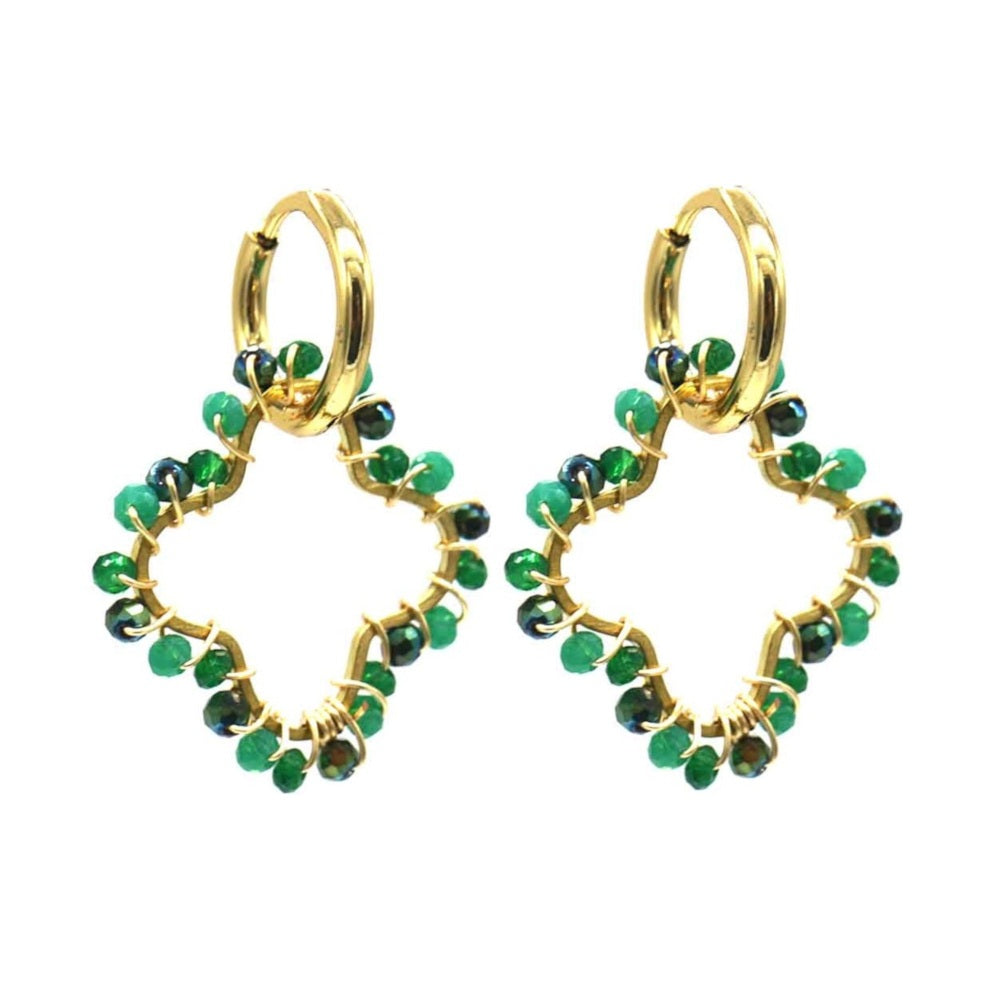 Oorbellen RVS - Klaver glaskraal groen | MYKK Jewelry