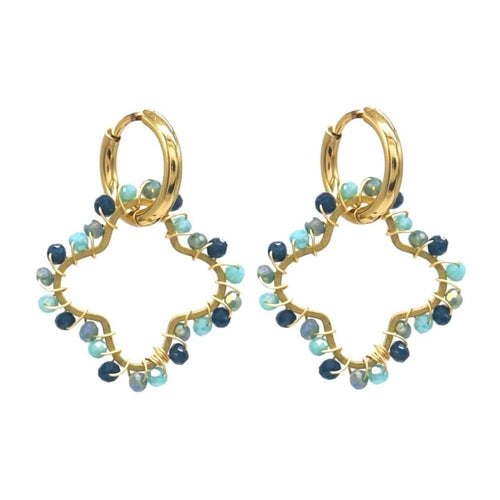 Oorbellen RVS - Klaver glaskraal blauw | MYKK Jewelry