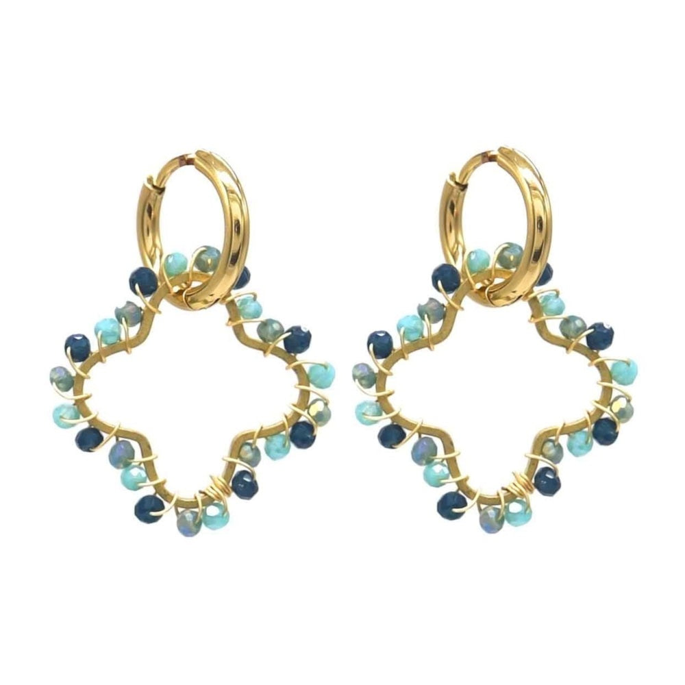 Oorbellen RVS - Klaver glaskraal blauw | MYKK Jewelry