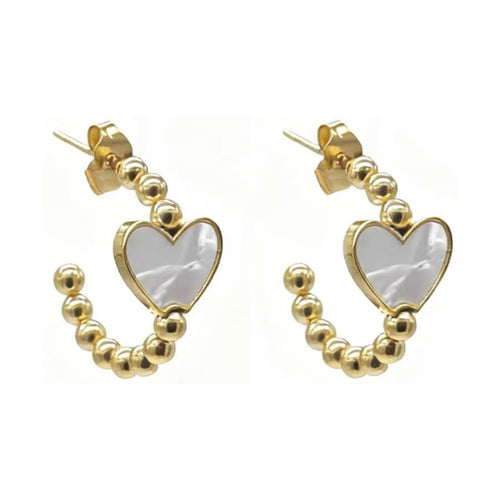 Oorbellen RVS - Oorsteker parelmoer hart goud | MYKK Jewelry