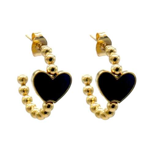 Oorbellen RVS - Oorsteker zwart hart goud | MYKK Jewelry