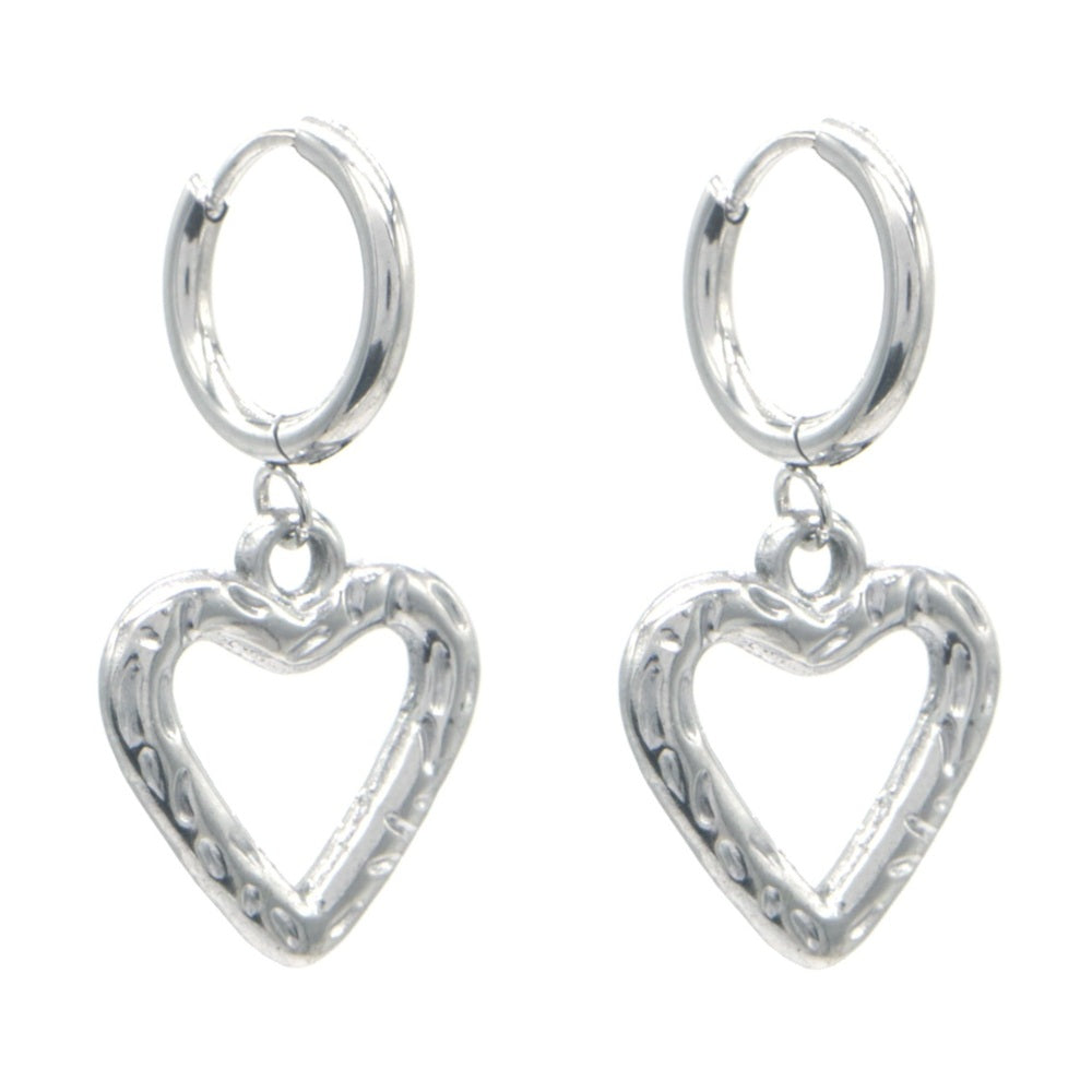 Oorbellen RVS - Hart zilver open | MYKKJewelry