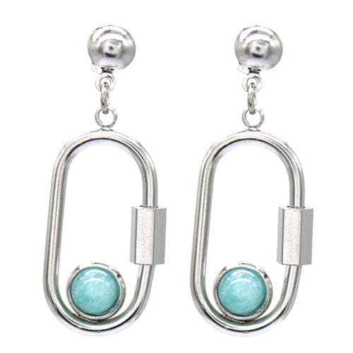 Oorbellen RVS - Hanger turquoise zilver | MYKK Jewelry