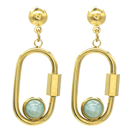 Oorbellen RVS - Hanger turquoise goud | MYKK Jewelry
