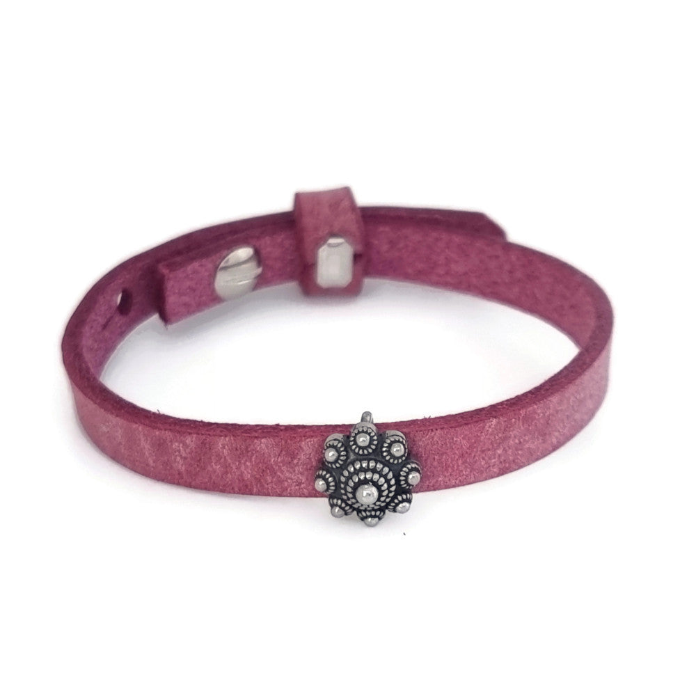 Zeeuwse knop armband leer - Rubine roze MYKK Jewelry