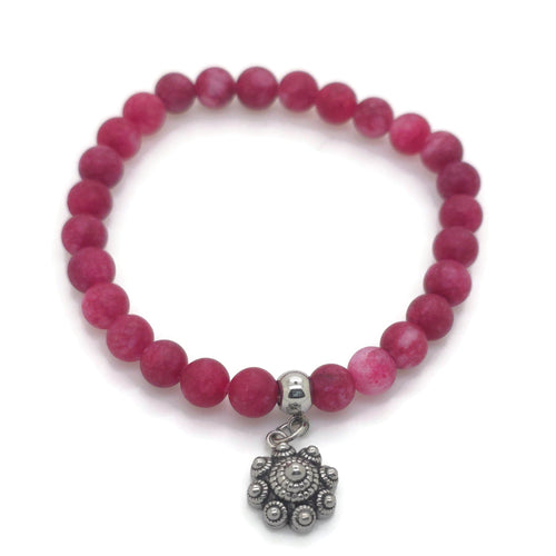 RVS Zeeuwse knop armband - Natuursteen koraalroze| MYKK Jewelry